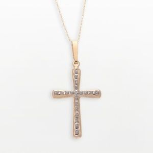 Diamond & Gold Cross Pendant Necklace